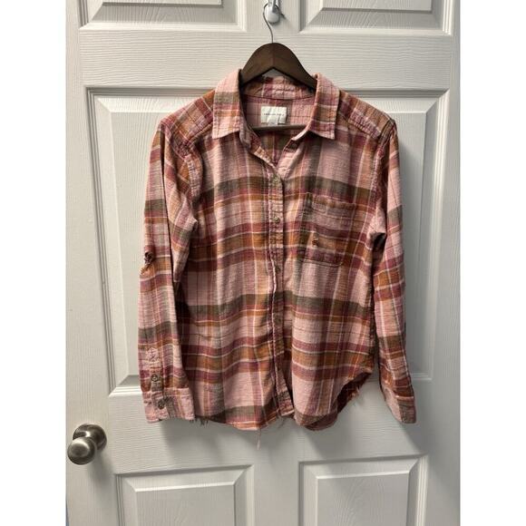 American Eagle Outfitters Tops - American Eagle Distressed Flannel Shirt Women Size S